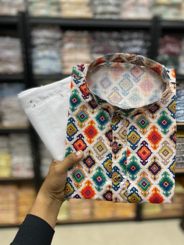 Mens Printed Kurta With Pajama Full Set OFFER 10
