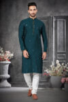 Cotton Silk Rama Colour Work Kurta Pajama Set for Men