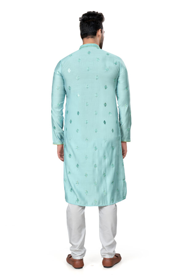 Cotton Silk Sky Colour Work Kurta Pajama Set men