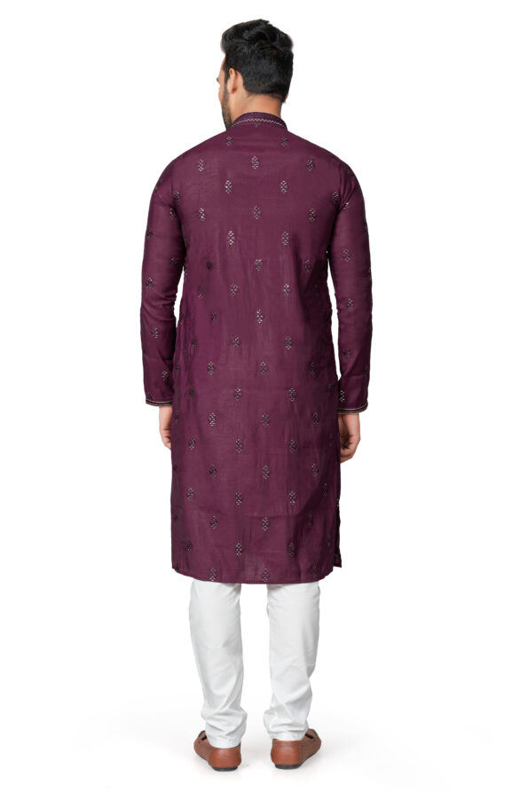Cotton Silk Wine Colour Work Kurta Pajama Set men