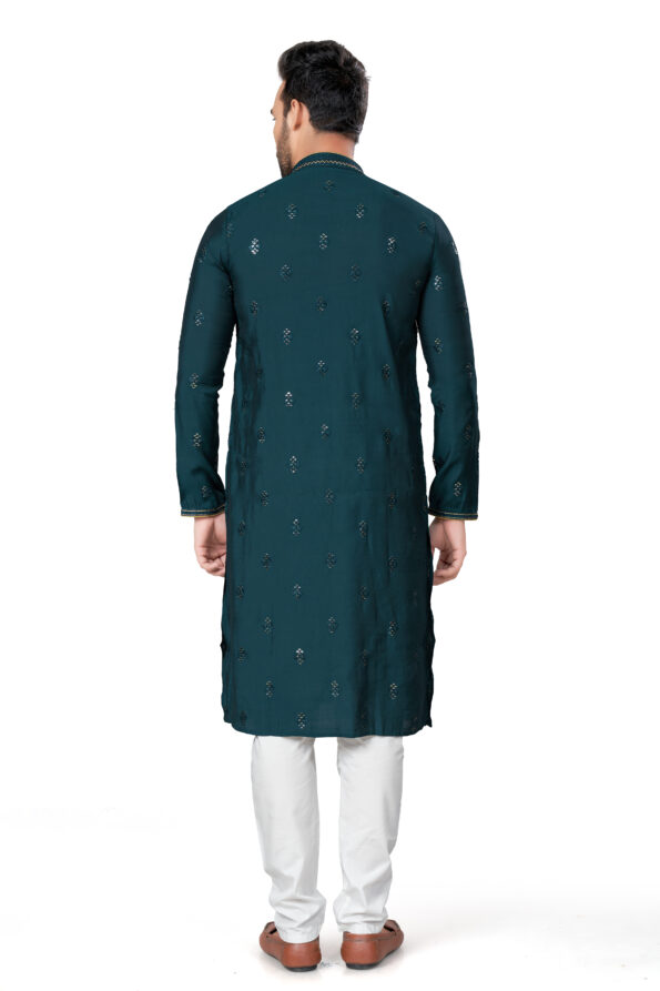 Cotton Silk Rama Colour Work Kurta Pajama Set for Men